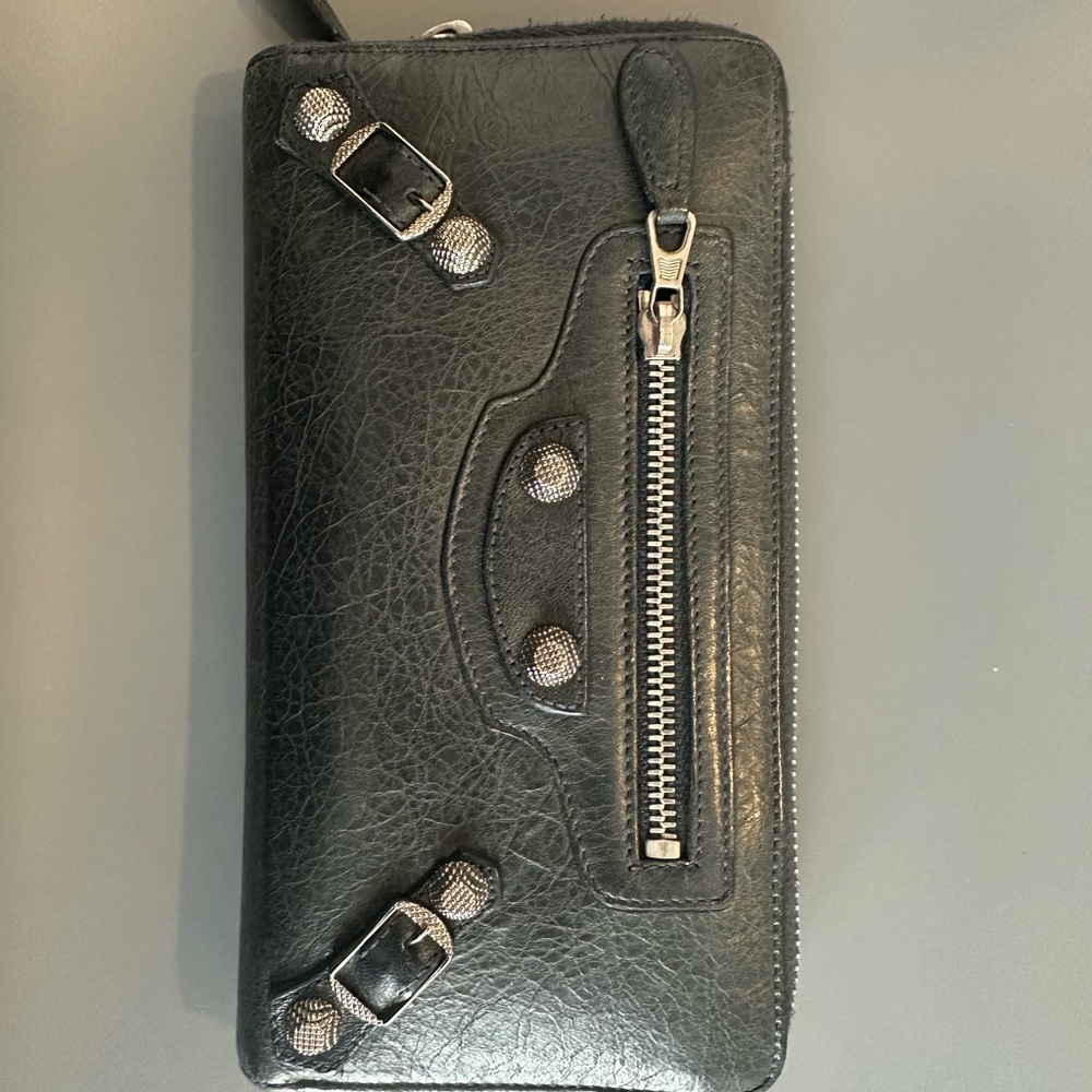 Black Leather Wallet with Silver Accents